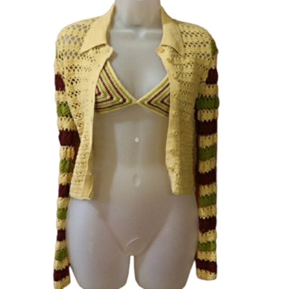 Fabrizio Del Carlo Cardigan & Bra Knit Set Festival Hippy Coachella Vintage Set